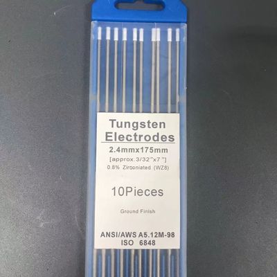 TIG Consumibles de soldadura 2,4 mm * 175 mm Electrodos de tungsteno de cabeza blanca 0,8% circonizados
