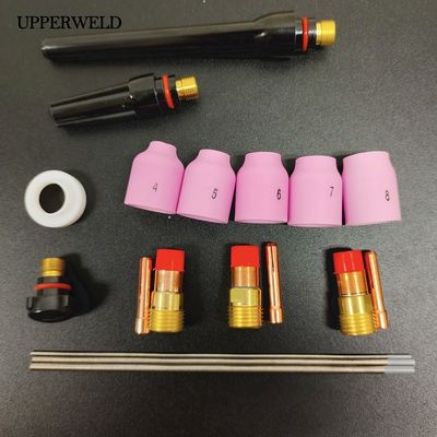 WP 17 18 26 Kit de lentes de gas para linterna TIG con 18 copas de cerámica / boquilla de aluminio / colector