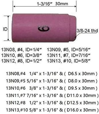 TIG Lámpara de soldadura SR WP920 24 25 Ajuste 13N08 13N09 13N10 13N11 13N12 13N13 Taza de boquilla 10pcs