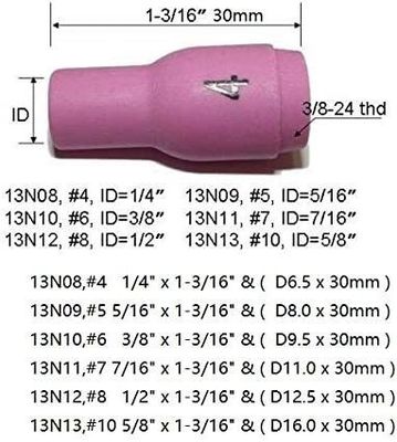 TIG Lámpara de soldadura SR WP920 24 25 Ajuste 13N08 13N09 13N10 13N11 13N12 13N13 Taza de boquilla 10pcs