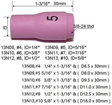 TIG Lámpara de soldadura SR WP920 24 25 Ajuste 13N08 13N09 13N10 13N11 13N12 13N13 Taza de boquilla 10pcs