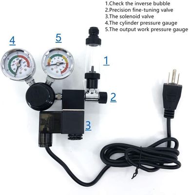 Regulador de CO2 del tanque de pescado con válvula de verificación con pantalla de doble calibre CGA320 Solenoide de rosca 110V