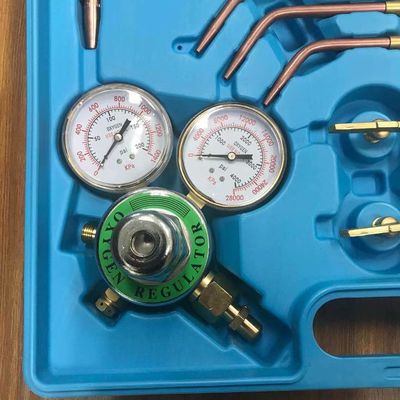 Cuerpo de latón forjado Conjunto de herramientas portátiles de soldadora de oxibrasión con dos medidores de regulador de manguera
