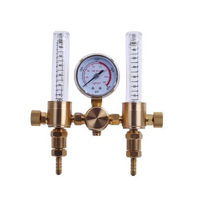 Medidor de flujo de regulador de gas de argón de doble salida de latón con entrada CGA580 y salida 5/8