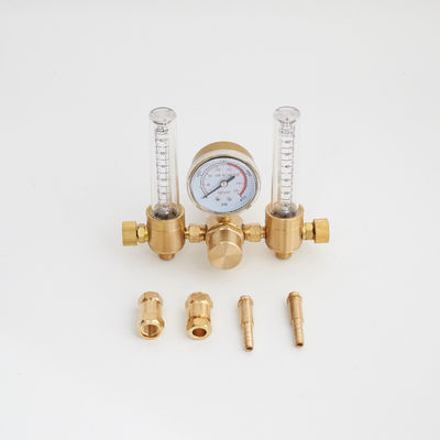 Medidor de flujo de regulador de gas de argón de doble salida de latón con entrada CGA580 y salida 5/8