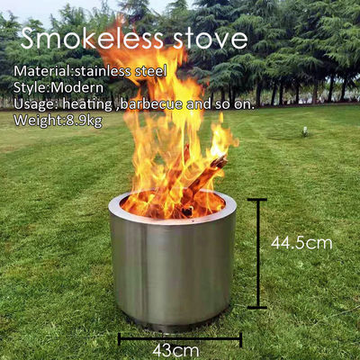 Estufa de fuego de acero inoxidable de 43 cm de longitud para acampar al aire libre y cocinar sin humo