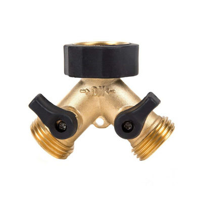 Conector de manguera de jardín de latón con 2 válvulas y 2 lavadoras