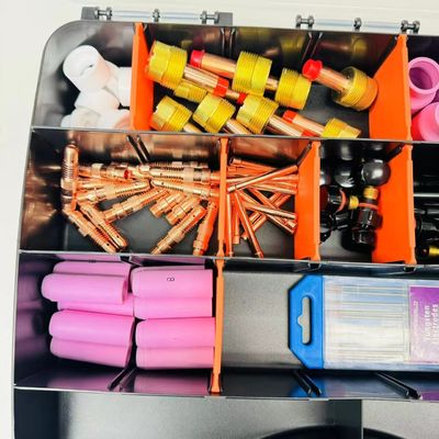 Caja de almacenamiento de herramientas y equipos de soldadura TIG/MIG con organizador de hardware superior de diseño