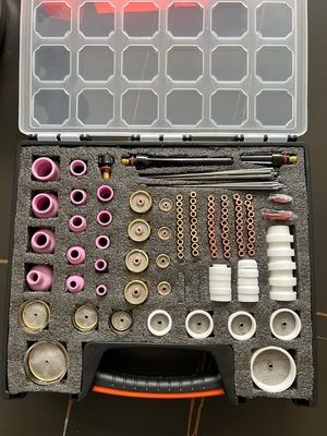 Conjunto de antorchas de soldadura TIG con lente de gas, boquilla de aluminio, electrodo de tungsteno y cuerpo de colleta